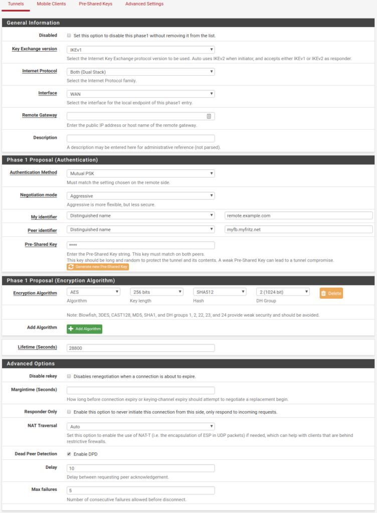 IPSec Phase 1 Configuration