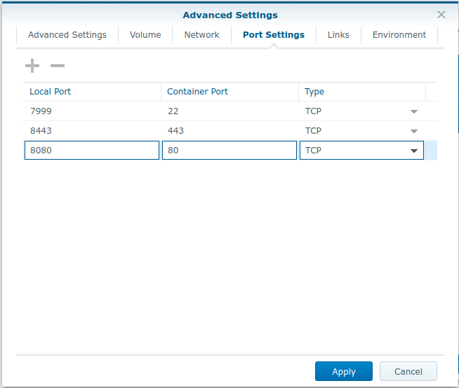 GitLab on a DiskStation - DSM Docker Container Port Settings